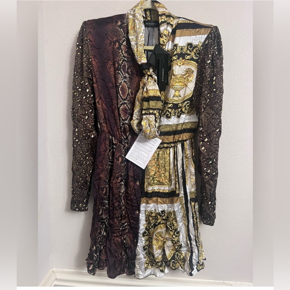 ‼️SOLD‼️Versace Signature-Prints Patchwork Wrinkle-detail Mini Shirt-dress 44EU - Picture 5 of 16